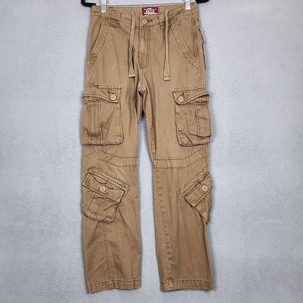 Match Cargo Pants Mens 28x28 Brown Canvas Relaxed Fit Utility Pockets Casual
